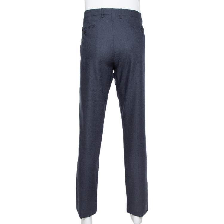 Pre Owned Giorgio Armani Navy Blue Speckled Wool & Silk Classic Trousers 4XL 
