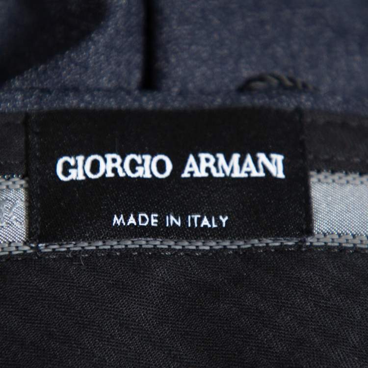 Pre Owned Giorgio Armani Navy Blue Speckled Wool & Silk Classic Trousers 3XL 