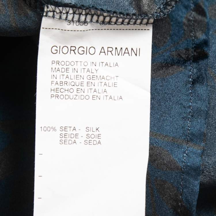 Pre Owned Giorgio Armani Blue Printed Silk Button Front Full Sleeve Shirt M