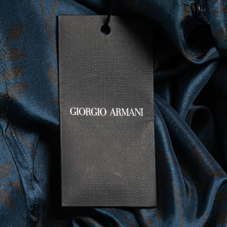 Pre Owned Giorgio Armani Blue Printed Silk Button Front Full Sleeve Shirt M