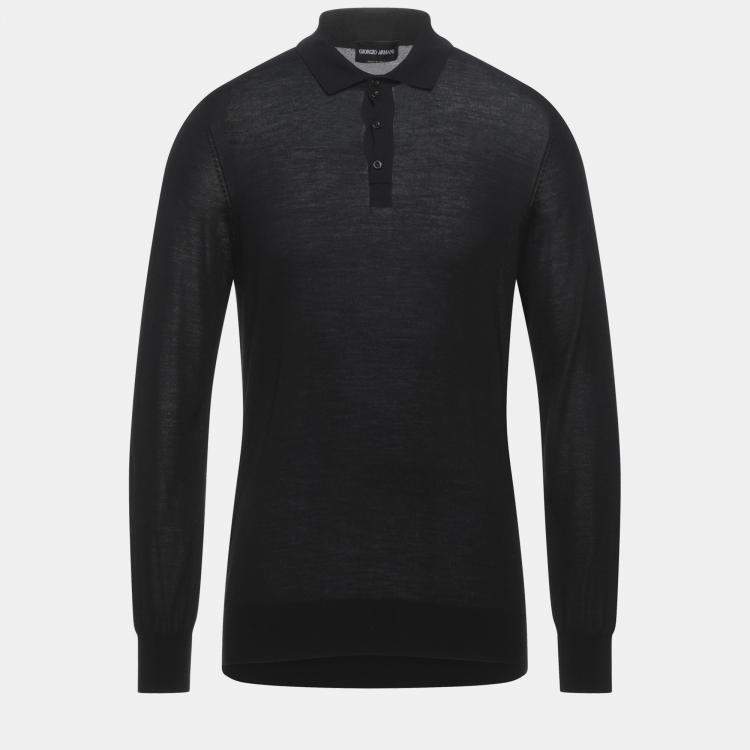 Pre Owned Giorgio Armani Black Virgin Wool Polo Sweater S (IT 46)