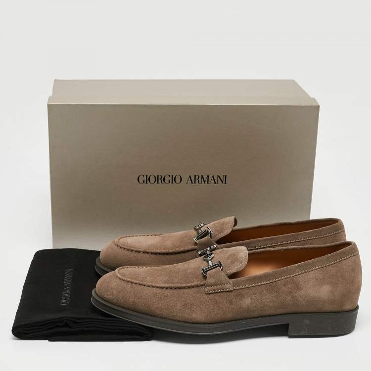 Pre Owned Giorgio Armani Brown Suede Slip On Loafers Size 43