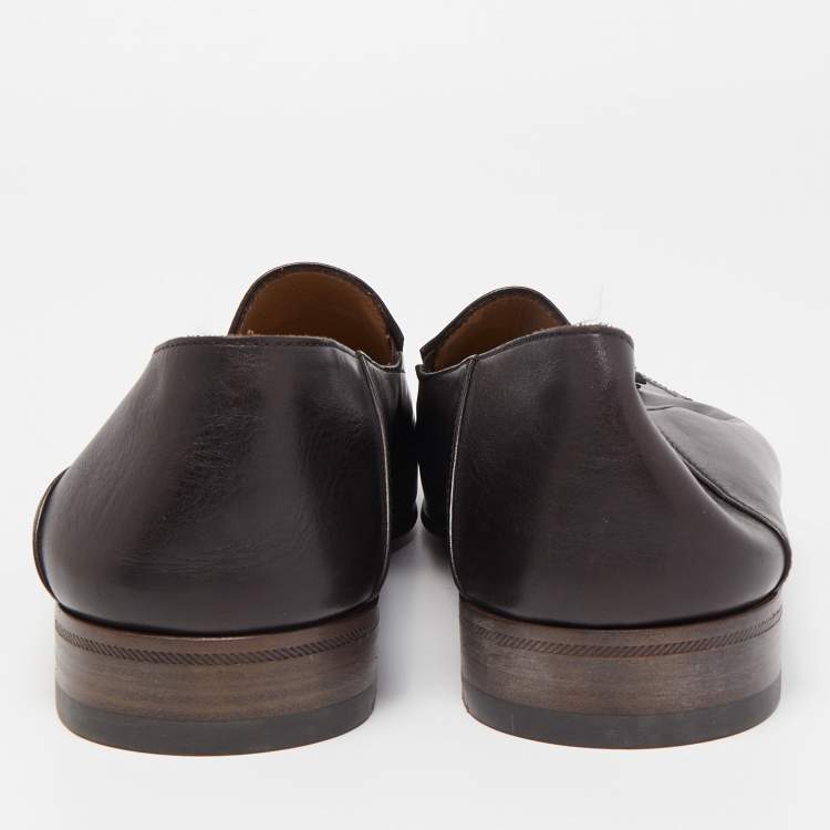 Pre Owned Giorgio Armani Dark Brown Leather Fringe Loafers Size 45