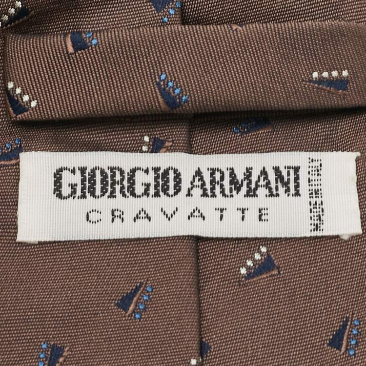Pre Owned Giorgio Armani Brown Patterned Silk Traditional Tie