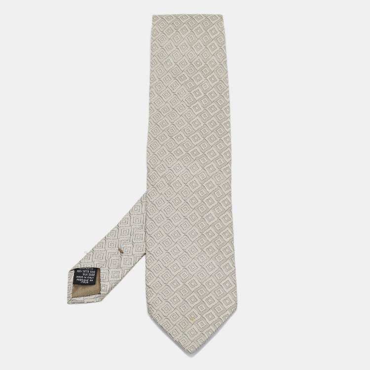 Pre Owned Giorgio Armani Grey Jacquard Silk Traditional Tie