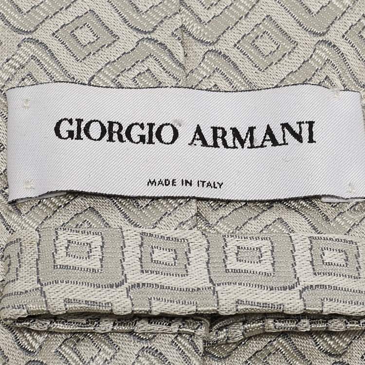 Pre Owned Giorgio Armani Grey Jacquard Silk Traditional Tie
