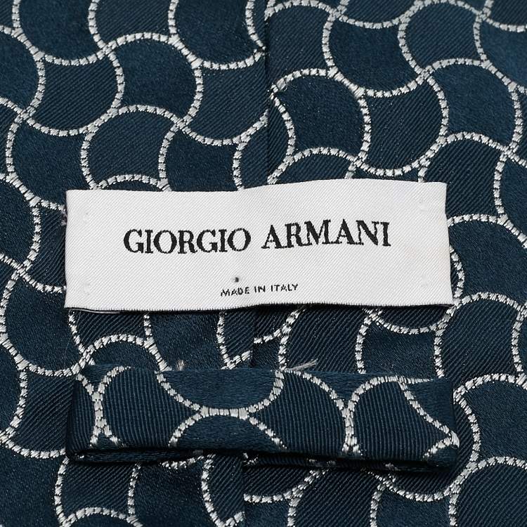 Pre Owned Giorgio Armani Blue Geometric Silk Traditional Tie