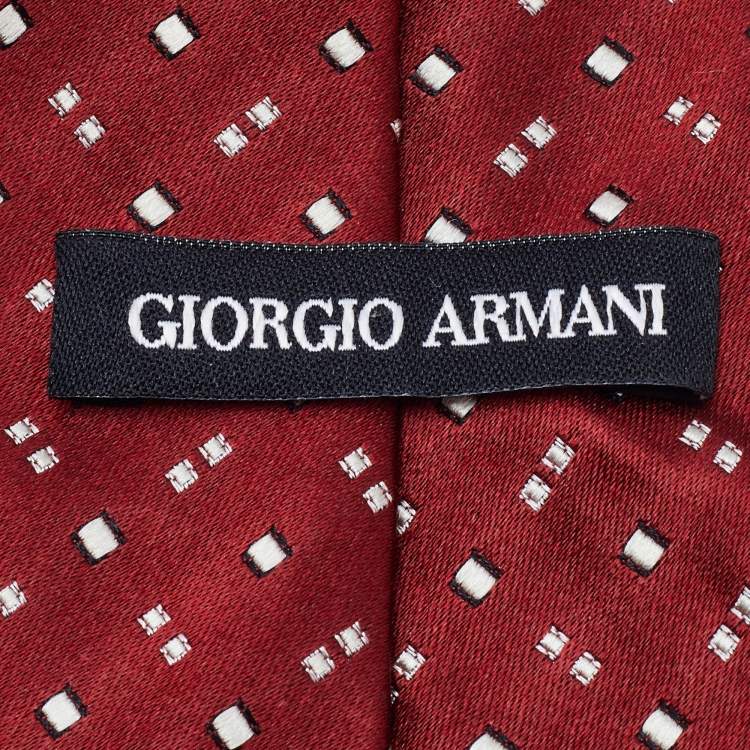 Pre Owned Giorgio Armani Burgundy Patterned Satin Silk Tie 
