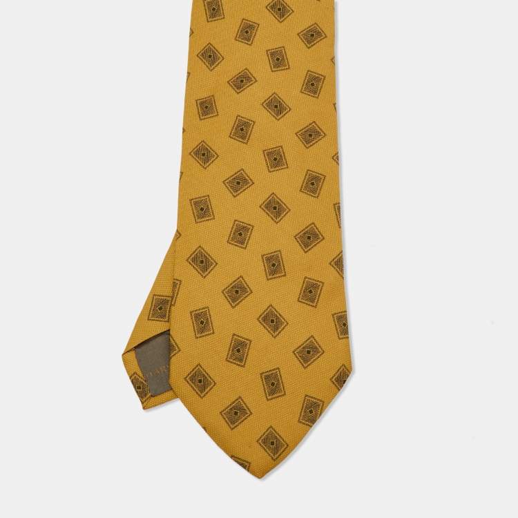 Pre Owned Giorgio Armani Vintage Yellow Ochre Silk Traditional Tie