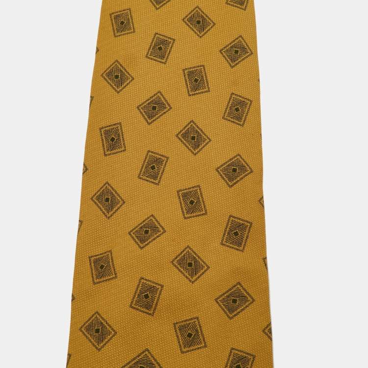 Pre Owned Giorgio Armani Vintage Yellow Ochre Silk Traditional Tie