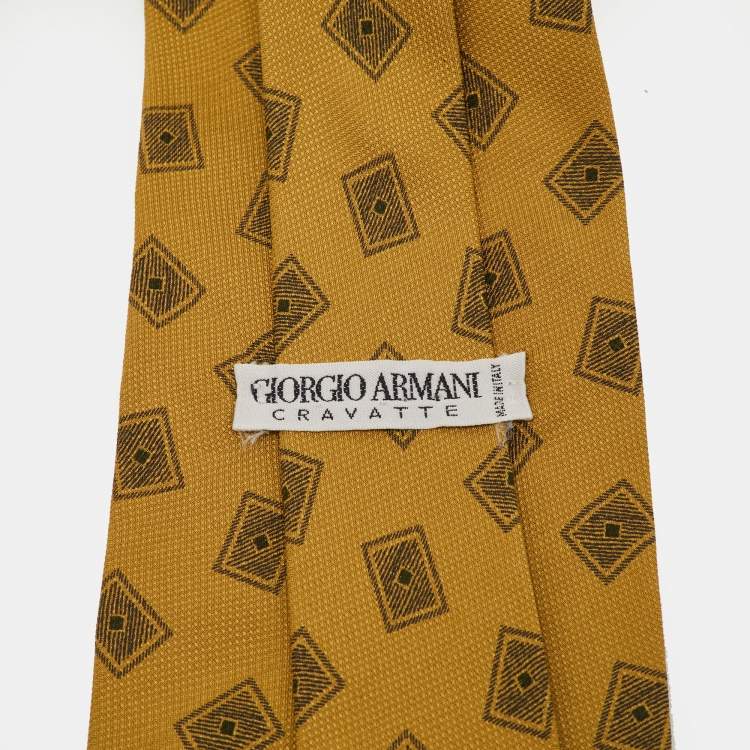 Pre Owned Giorgio Armani Vintage Yellow Ochre Silk Traditional Tie