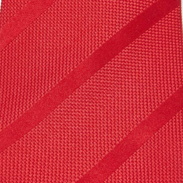 Pre Owned Giorgio Armani Red Diagonal Stripe Jacquard Tie 