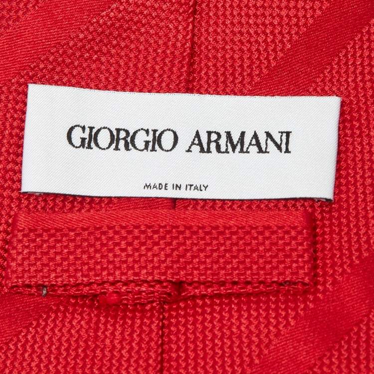 Pre Owned Giorgio Armani Red Diagonal Stripe Jacquard Tie 