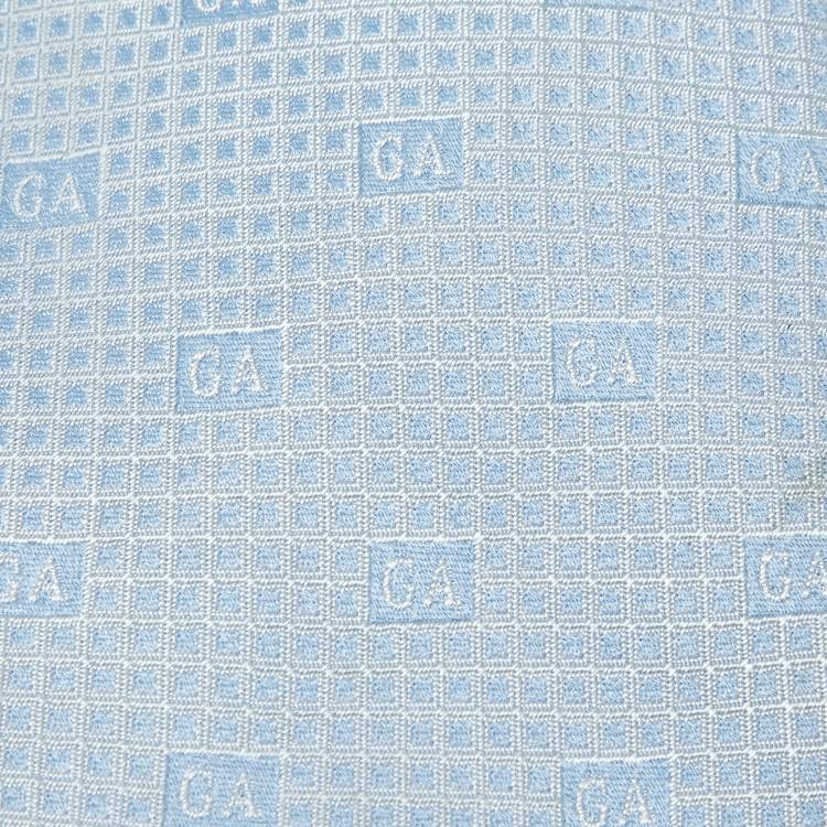 Pre Owned Giorgio Armani Blue Logo Patterned Silk Tie 