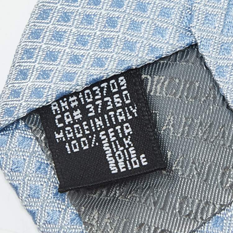 Pre Owned Giorgio Armani Blue Logo Patterned Silk Tie 