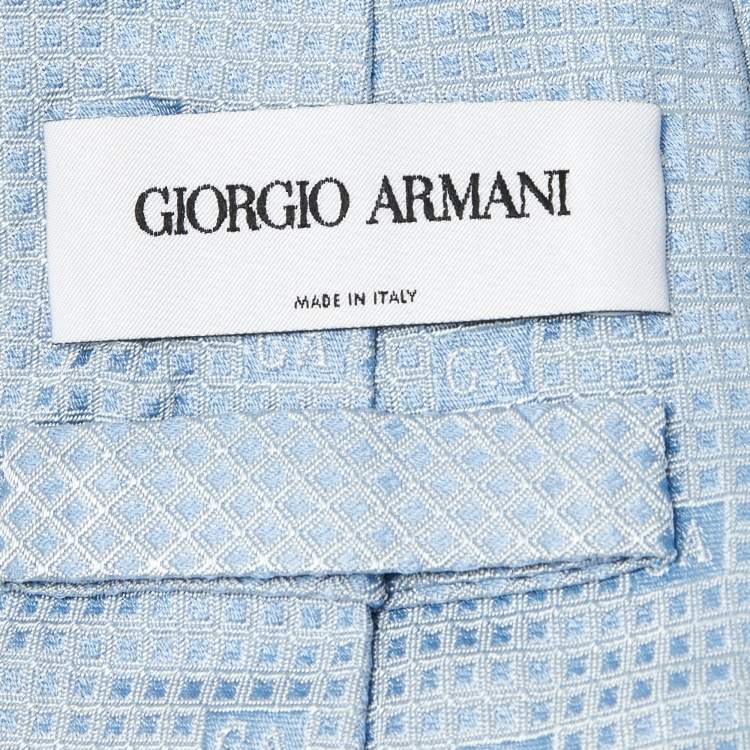 Pre Owned Giorgio Armani Blue Logo Patterned Silk Tie 