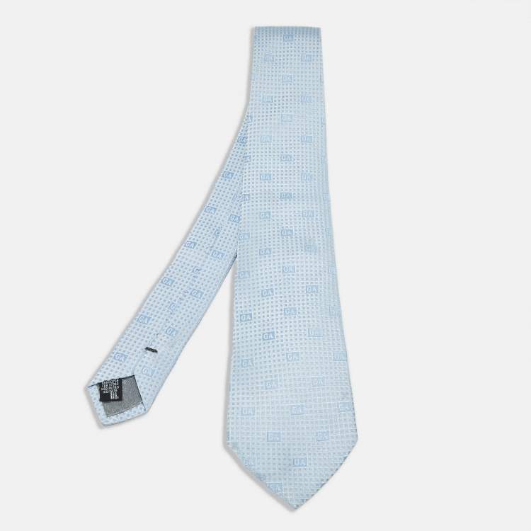 Pre Owned Giorgio Armani Blue Logo Patterned Silk Tie 