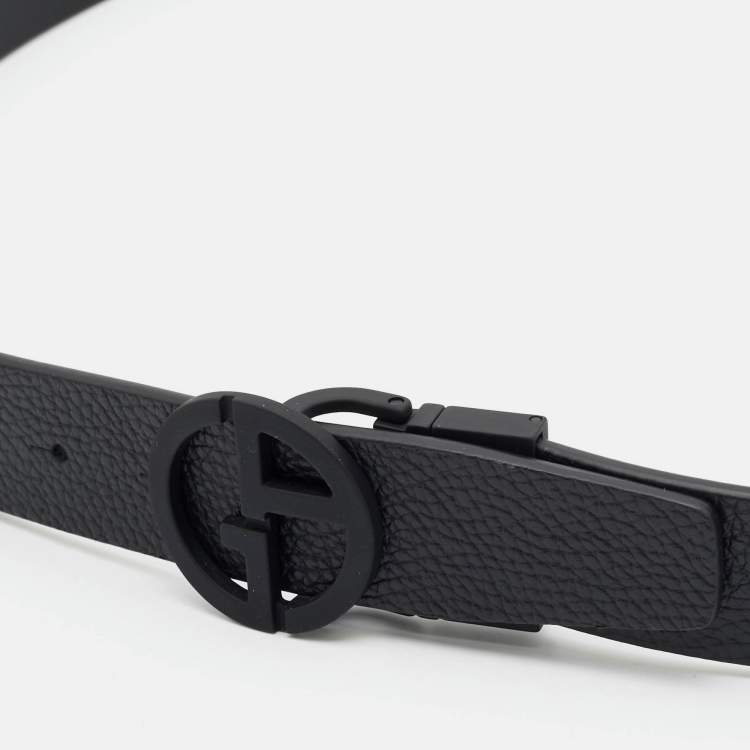 Pre Owned حزام جورجيو أرماني إبزيم قابل للعكس قص الأسود جلد