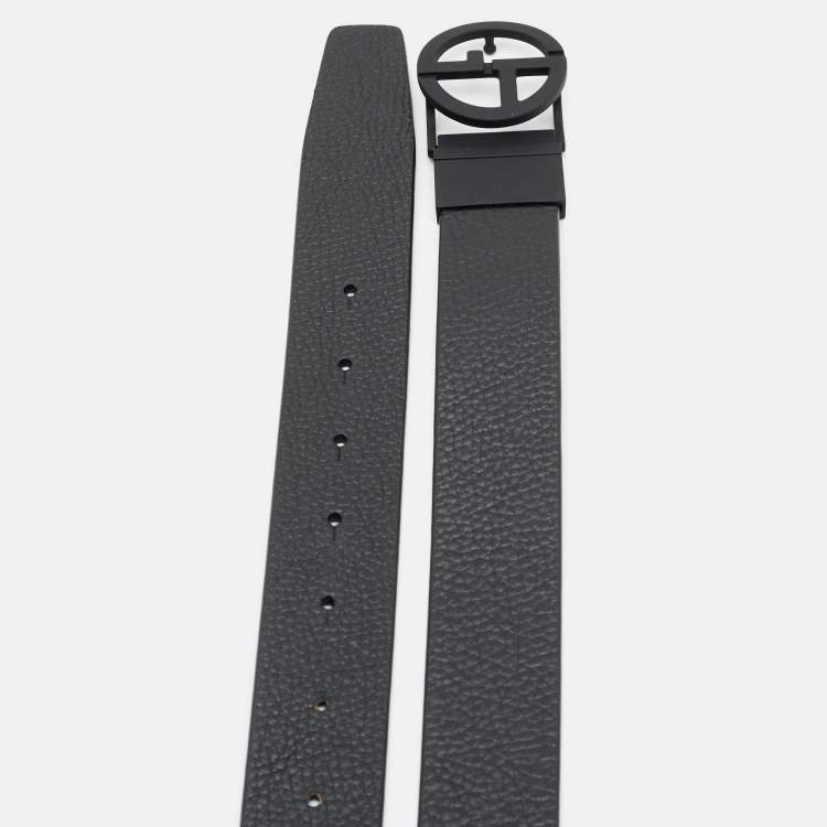 Pre Owned حزام جورجيو أرماني إبزيم قابل للعكس قص الأسود جلد