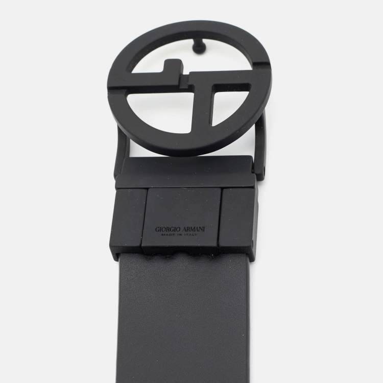 Pre Owned حزام جورجيو أرماني إبزيم قابل للعكس قص الأسود جلد