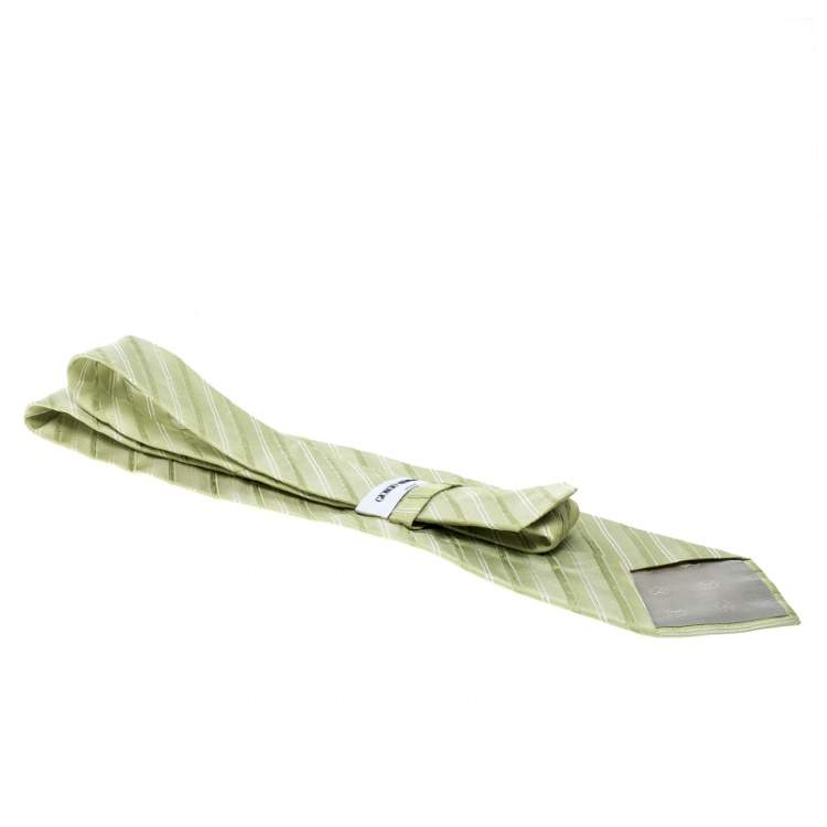Pre Owned Giorgio Armani Lime Green Silk Textured Diagonal Striped Traditional Tie