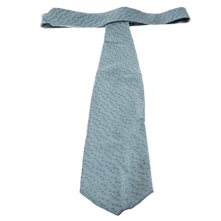 Pre Owned Giorgio Armani Cravatte Grey Jacquard Silk and Cotton Traditional Tie