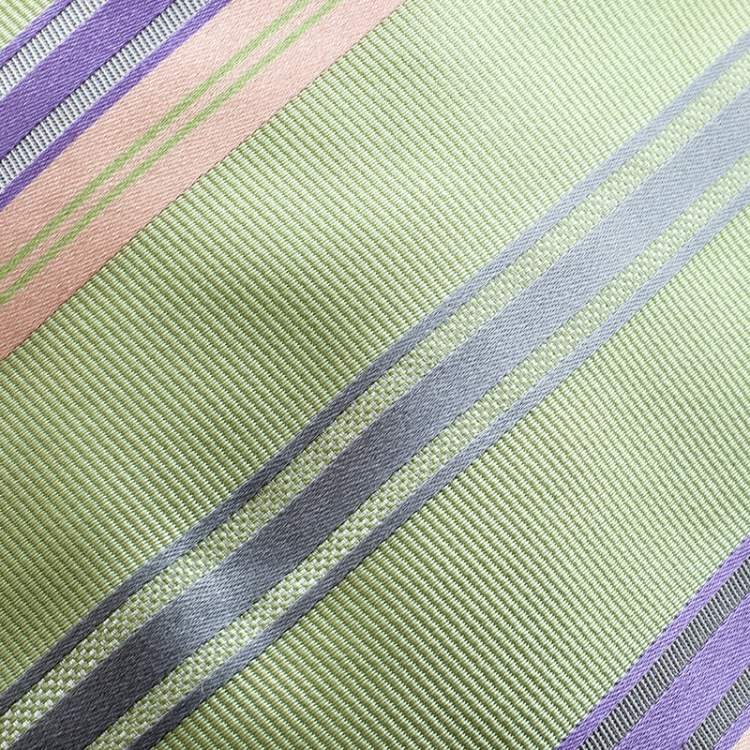 Pre Owned Giorgio Armani Green Contrast Diagonal Striped Traditional Silk Tie