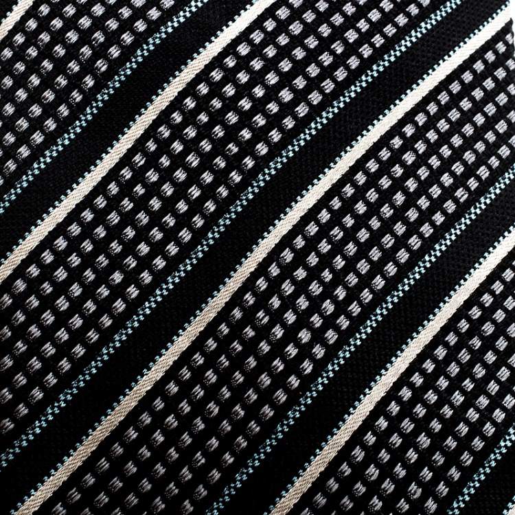 Pre Owned Giorgio Armani Vintage Black Diagonal Striped Silk Jacquard Traditional Tie
