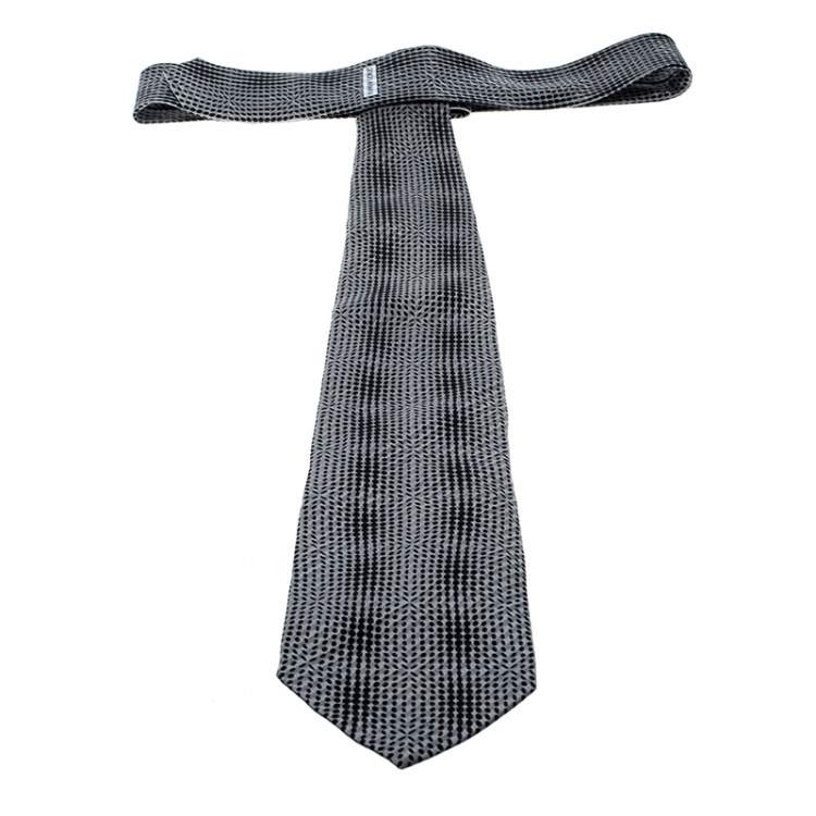 Pre Owned Giorgio Armani Grey and Black Abstract Print Traditional Silk Tie