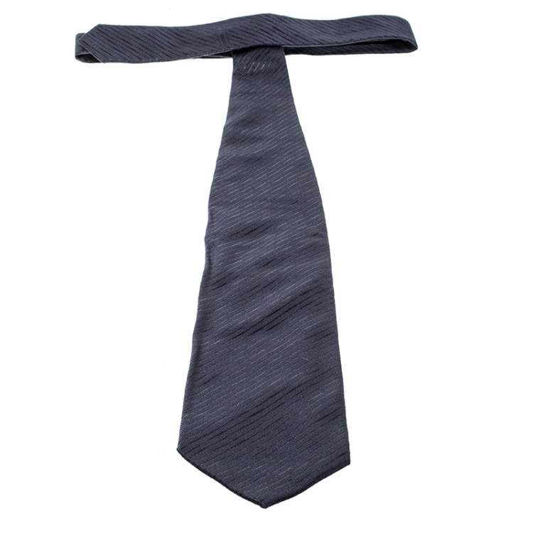 Pre Owned Giorgio Armani Vintage Grey Diagonal Striped Silk Traditional Tie