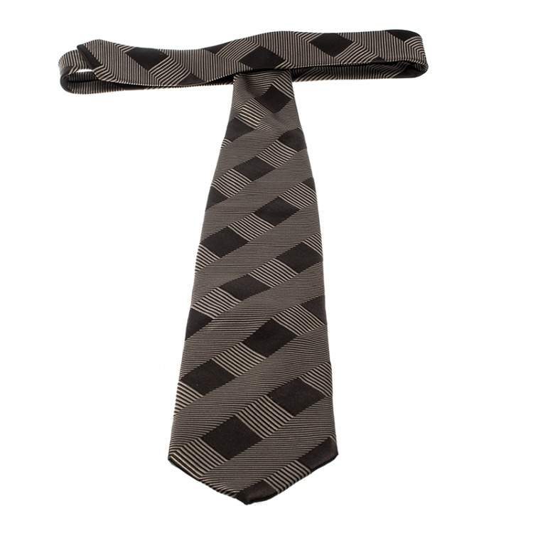 Pre Owned Giorgio Armani Brown Patterned Silk Jacquard Traditional Tie