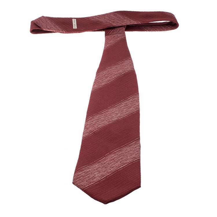 Pre Owned Giorgio Armani Red Contrast Striped Silk Tie