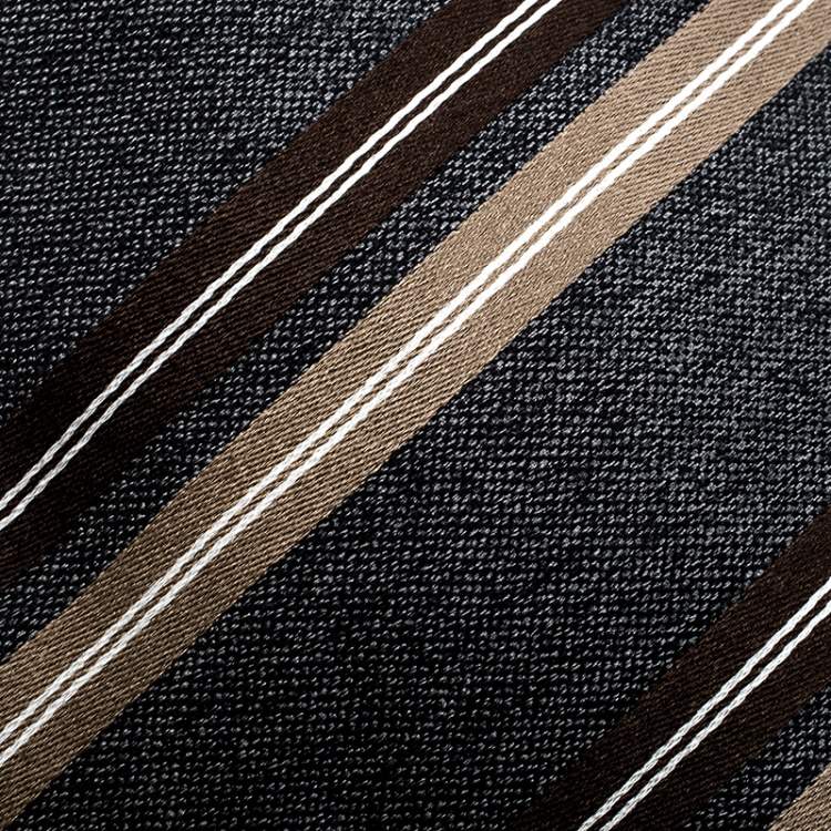 Pre Owned Giorgio Armani Grey Contrast Striped Silk Traditional Tie