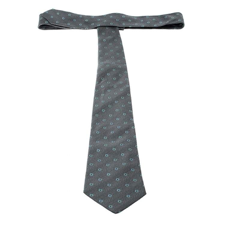 Pre Owned Giorgio Armani Cravatte Grey Striped Patterned Silk Jacquard Tie