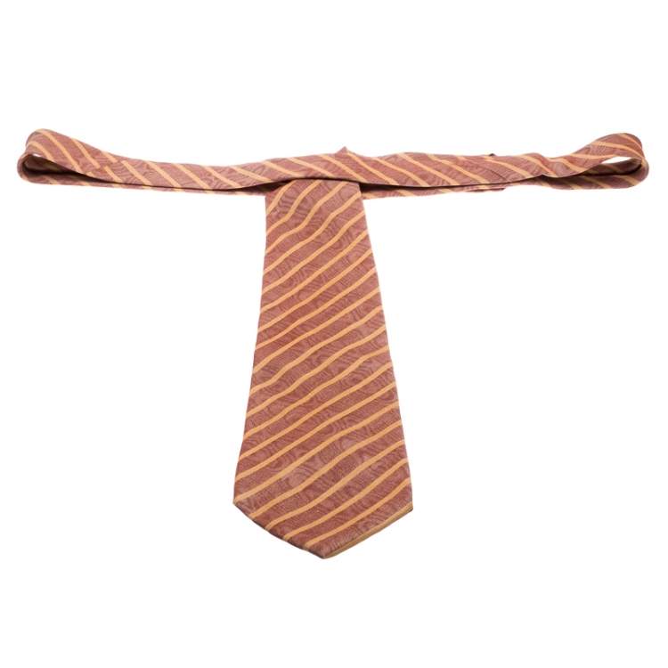 Pre Owned Giorgio Armani Cravatte Vintage Brown Fingerprint Pattern Silk Jacquard Striped Tie