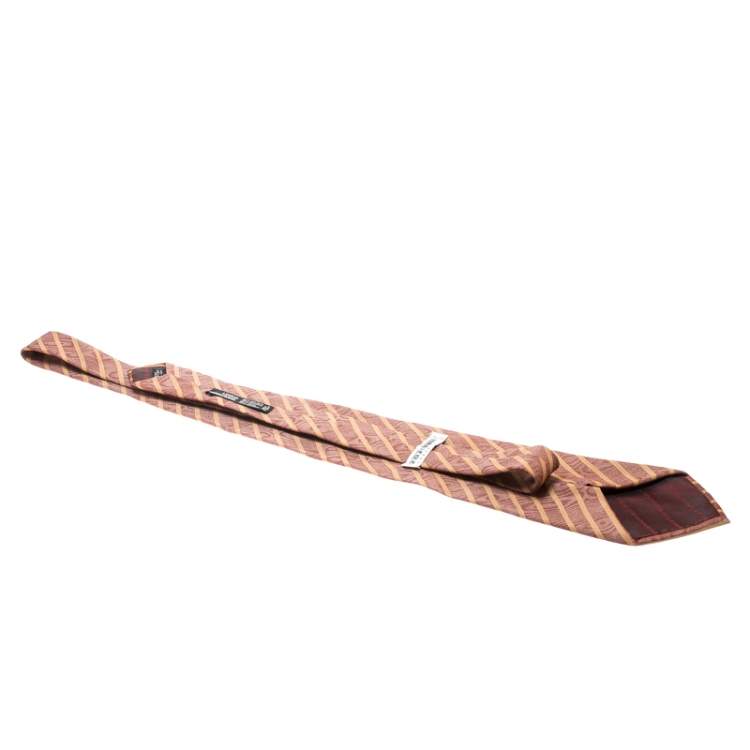 Pre Owned Giorgio Armani Cravatte Vintage Brown Fingerprint Pattern Silk Jacquard Striped Tie