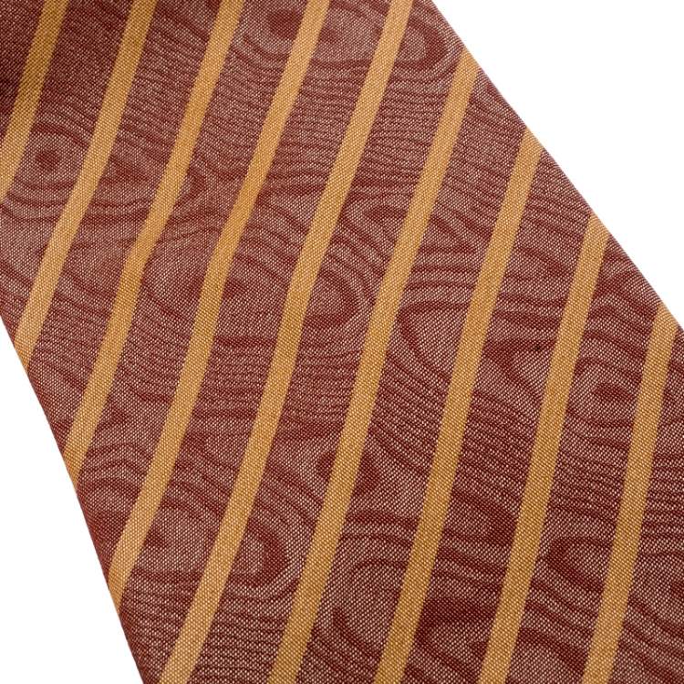 Pre Owned Giorgio Armani Cravatte Vintage Brown Fingerprint Pattern Silk Jacquard Striped Tie