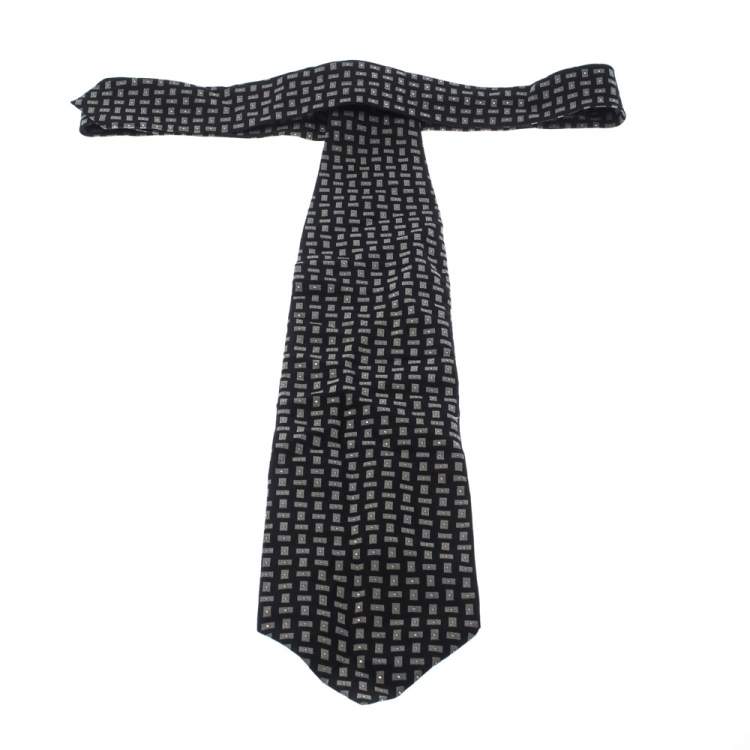 Pre Owned Giorgio Armani Cravatte Black Printed Silk Blend Traditional Tie 