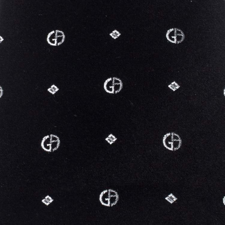 Pre Owned Giorgio Armani Black Monogram Patterned Silk Jacquard Classic Tie