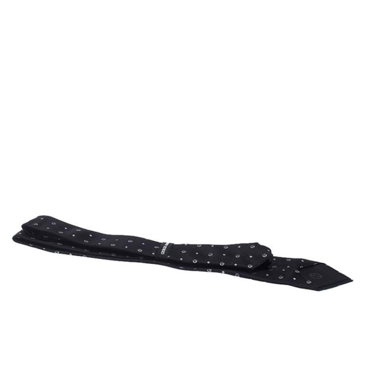 Pre Owned Giorgio Armani Black Monogram Patterned Silk Jacquard Classic Tie