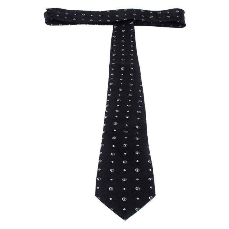 Pre Owned Giorgio Armani Black Monogram Patterned Silk Jacquard Classic Tie