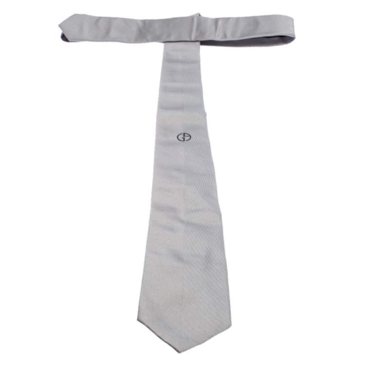 Pre Owned Giorgio Armani Grey Tonal Pinstripe Silk Jacquard Classic Tie