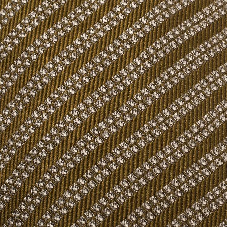 Pre Owned Giorgio Armani Vintage Olive Green Jacquard Traditional Silk Tie
