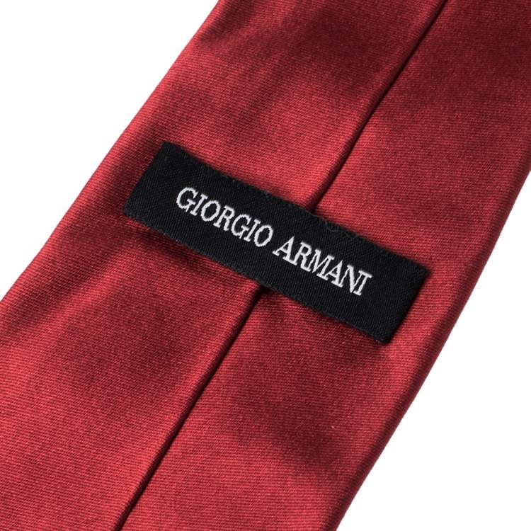 Pre Owned Giorgio Armani Red Logo Embroidered Silk Tie