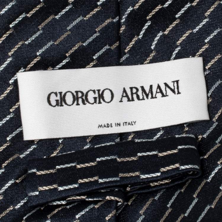 Pre Owned Giorgio Armani Navy Blue Diagonal Stripe Detail Silk Tie