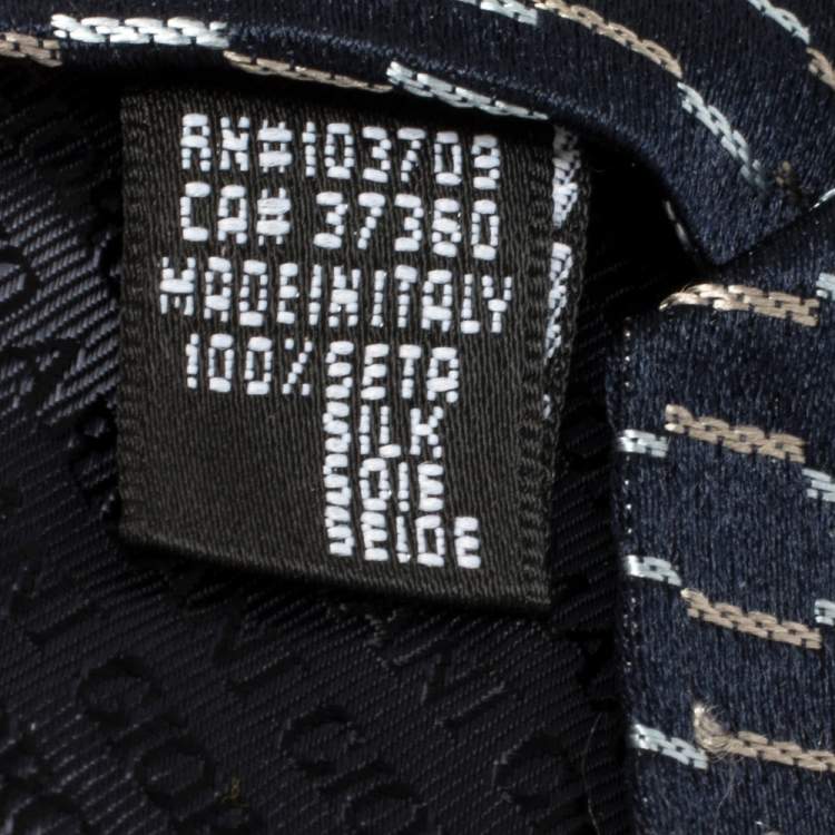 Pre Owned Giorgio Armani Navy Blue Diagonal Stripe Detail Silk Tie