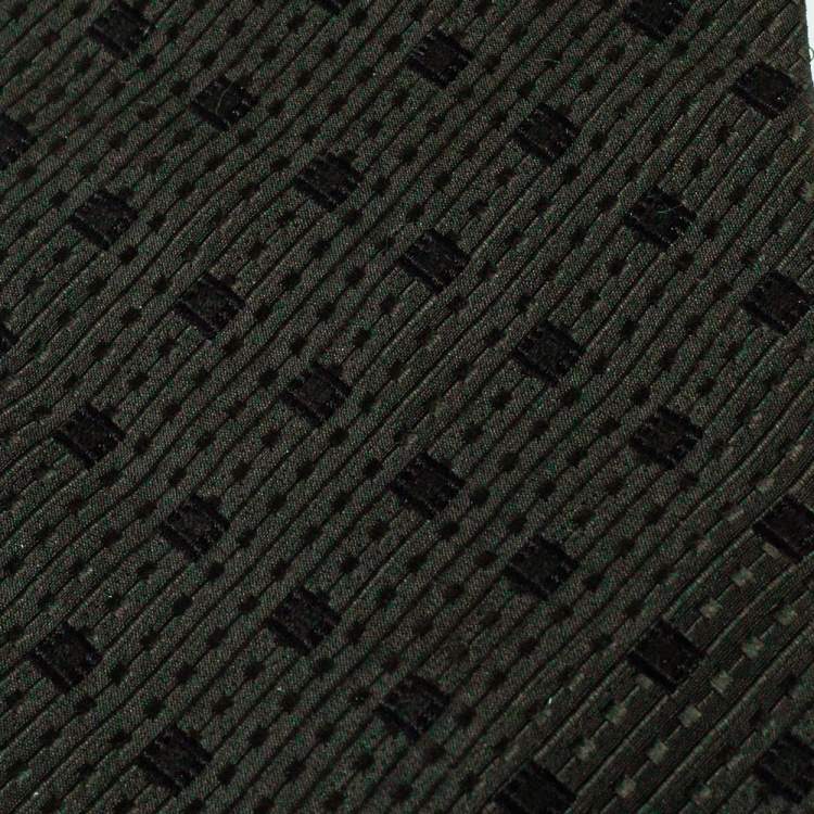Pre Owned Giorgio Armani Dark Green Geometric Detail Silk Traditional Tie