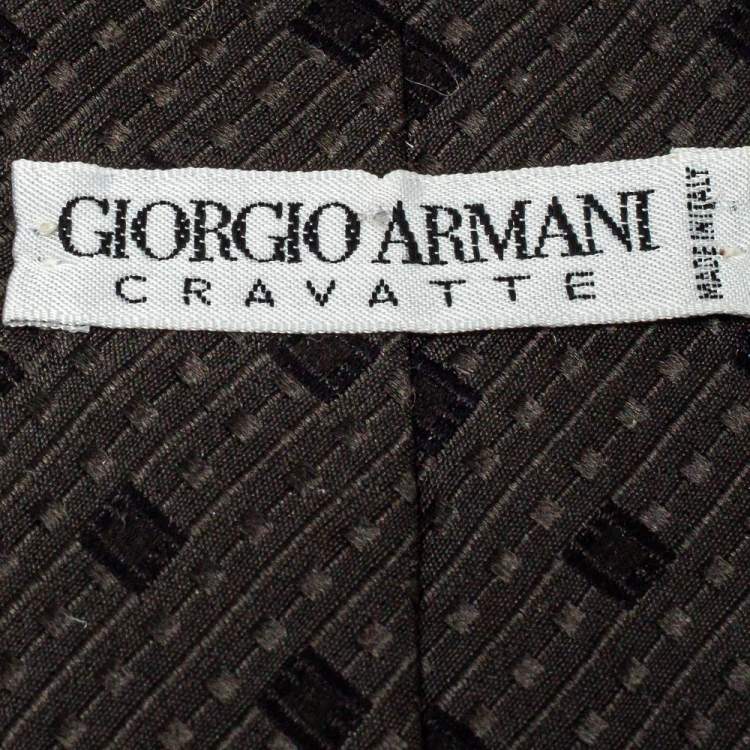 Pre Owned Giorgio Armani Dark Green Geometric Detail Silk Traditional Tie