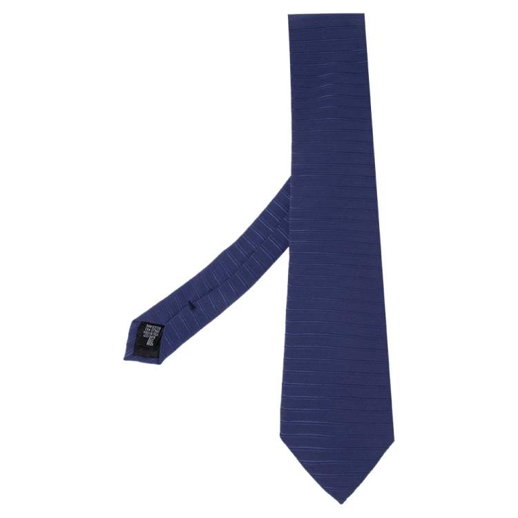 Pre Owned Giorgio Armani Blue Horizontal Striped Silk Tie