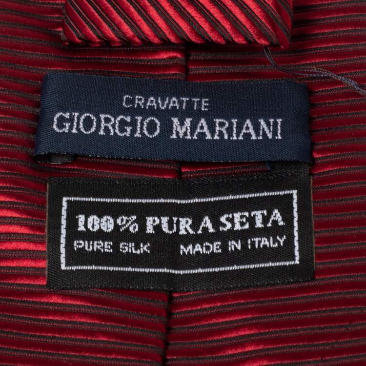 Pre Owned Giorgio Armani Vintage Red Striped Jacquard Silk Traditional Tie 